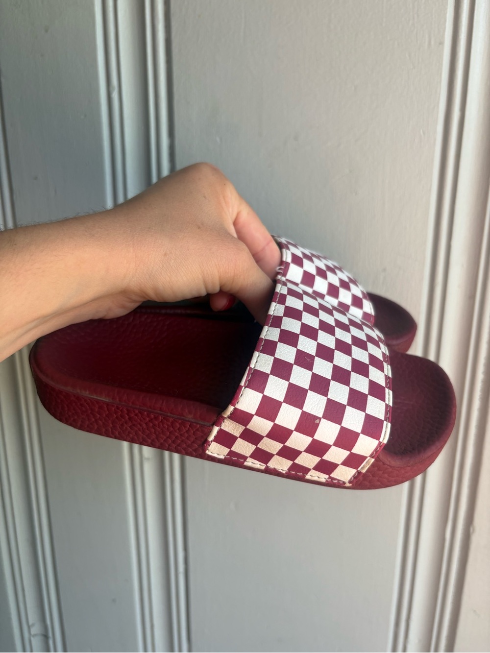 Kids 12C Checkered Vans Slides Sandals Burgundy/Marroon
